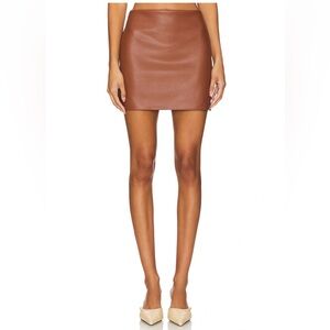 Enza Costa Leather Mini Skirt in Nutshell